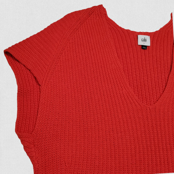 Cabi Ruby Oversized Knit Deep V Short Sleeve Pullover Womens Small‎ #5837 Red - Picture 8 of 16